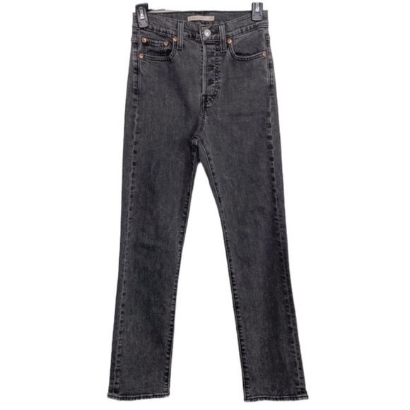 Levi's Wedgie High Rise Black Wash Button Fly Ankle Straight Leg Jeans Size 25 - Picture 1 of 6